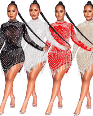 7194 - Rhinestone Mesh Dress