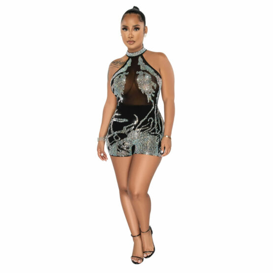 7521 - Halter top Romper with Rhinestones - Image 3