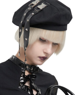 AS135 - Black Parisian Style Beret Hat with Double Side Buckle ..