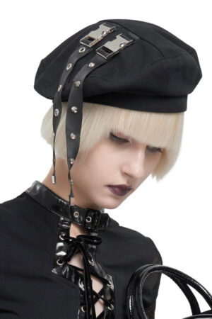 AS135 - Black Parisian Style Beret Hat with Double Side Buckle ..