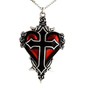 LC859 - Large Black Cross Red Heart Necklace