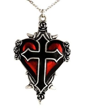 LC859 - Large Black Cross Red Heart Necklace