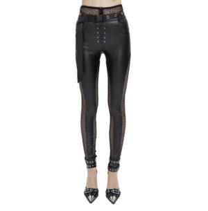 PT165 - Faux Leather Pants with Fishnet Waistband