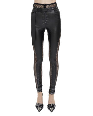 PT165 - Faux Leather Pants with Fishnet Waistband