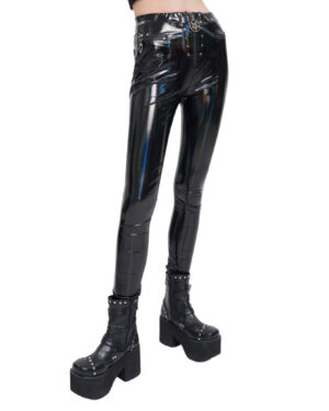 PT167 - PU Holographic leather Pants with Velvet Pockets-S