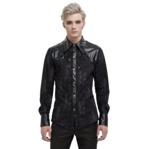 SHT098 - Pleather Print Button Up with Chain Shirt