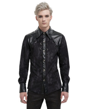 SHT098 - Pleather Print Button Up with Chain Shirt