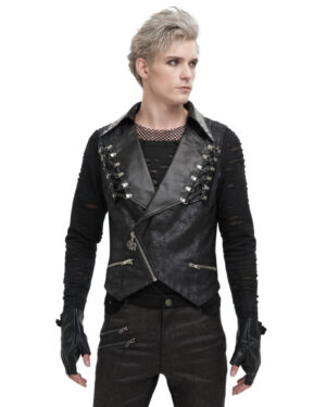 WT073 - Punk Distressed Black Tie Dye Vest-4XL