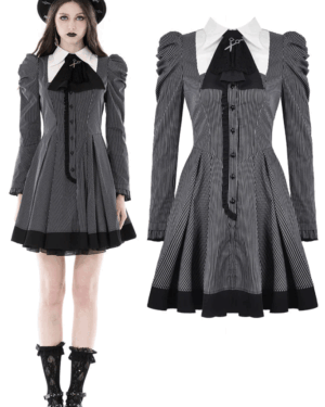 DW845 - Black and white stripe preppy style dress