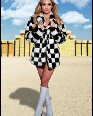 2641 - Faux Fur Checkered Jacket-White and Black