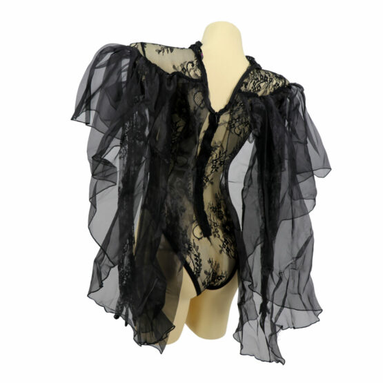 7403 - Black Ruffle Cape Mesh Bodysuit - Image 6