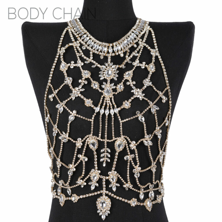 94125 - Rhinestone Halter Neck body chain silver - Image 2