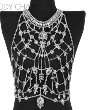 94125 - Rhinestone Halter Neck body chain silver