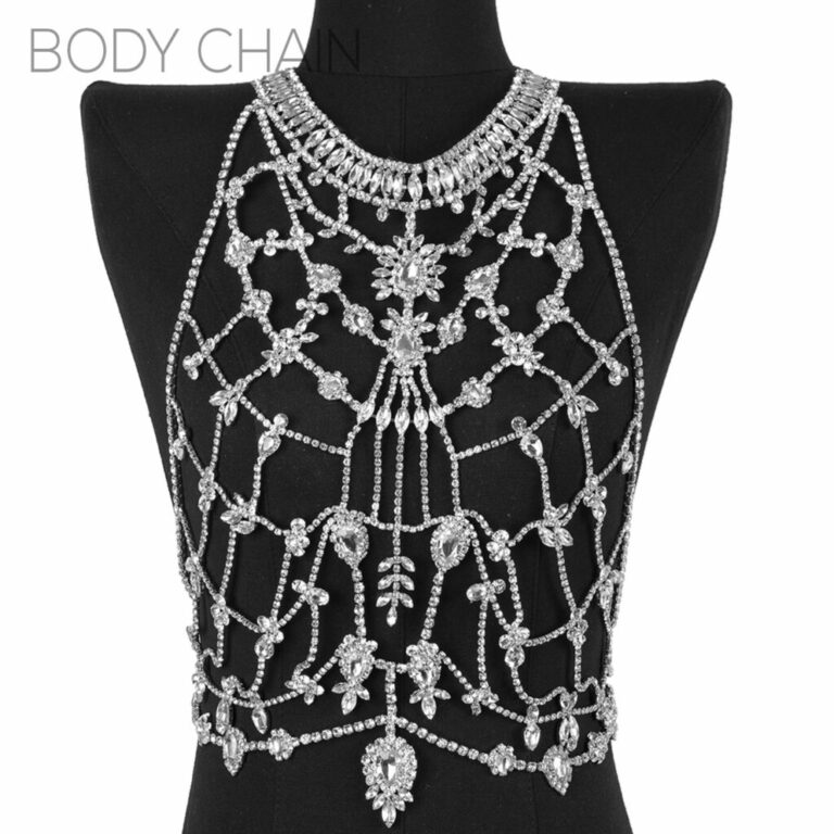 94125 - Rhinestone Halter Neck body chain silver