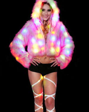 LED182 - LED Faux Fur Short Jacket with Hood