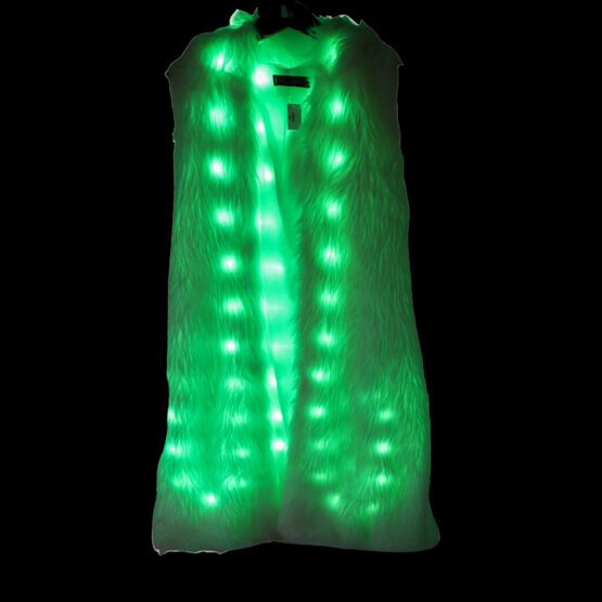 LED810 - LED Faux Fur Long Jacket with Hood - Image 4