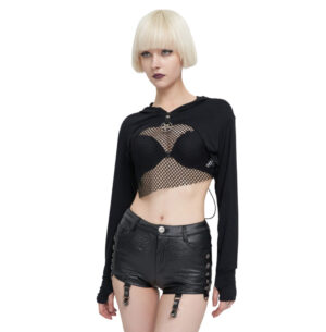 TT215 - Front fishnet crop hoodie shrug