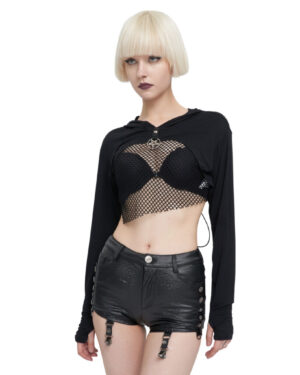 TT215 - Front fishnet crop hoodie shrug