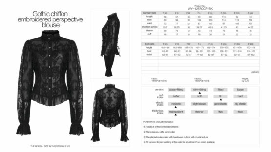 WY1267 - Gothic Chiffon Embroidered Blouse - Image 5