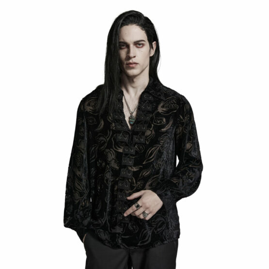 WY1468 - Goth Piranha Pattern Velvet Shirt