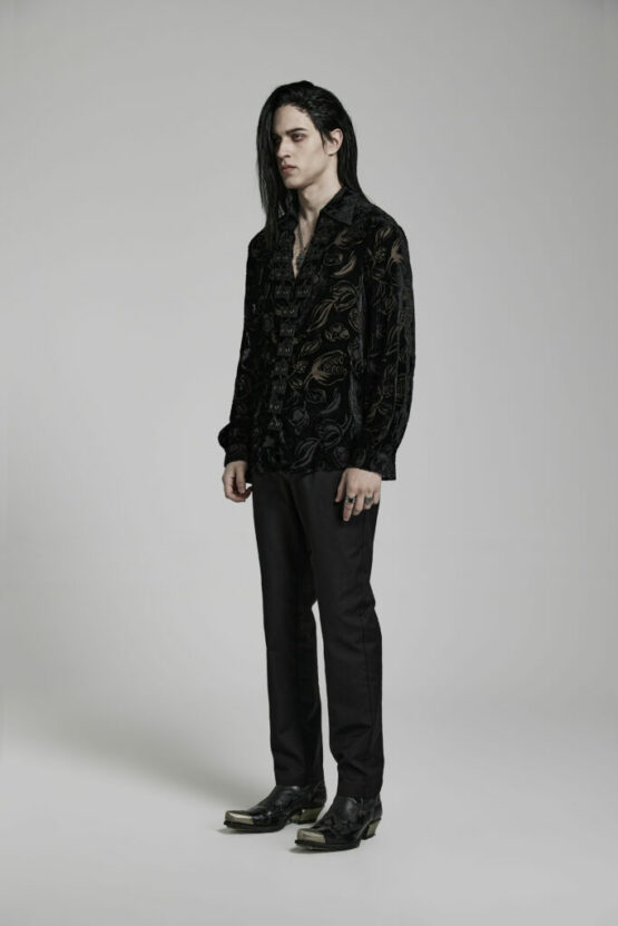 WY1468 - Goth Piranha Pattern Velvet Shirt - Image 4
