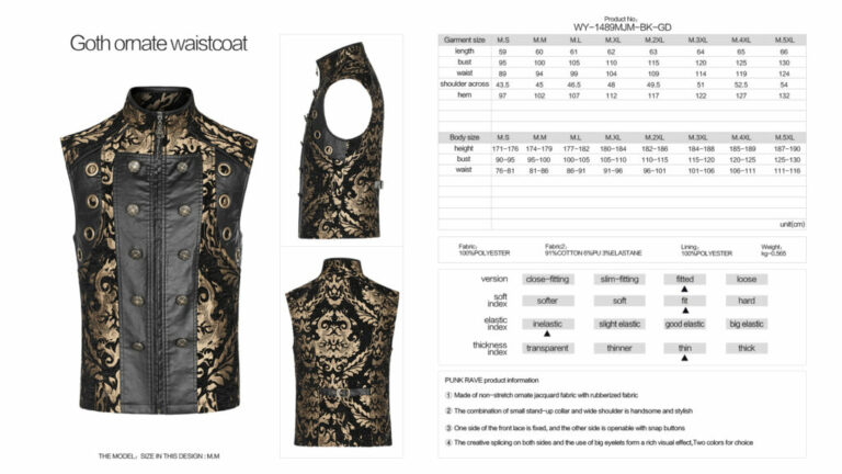 WY1489 - Gold and Black Jacquard Ornate Waistcoat - Image 5