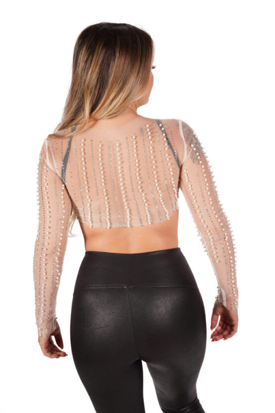 14531 - Mesh Crop Top with Beaded Pearls - Image 5