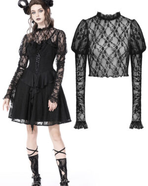 TW445 - Black Sexy Lace Long Sleeves Top