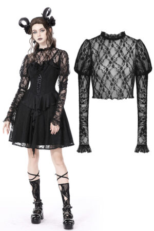 TW445 - Black Sexy Lace Long Sleeves Top