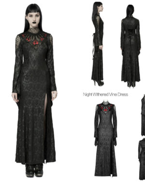 WQ618 - Night Withered Lace Mock Neck Maxi Dress