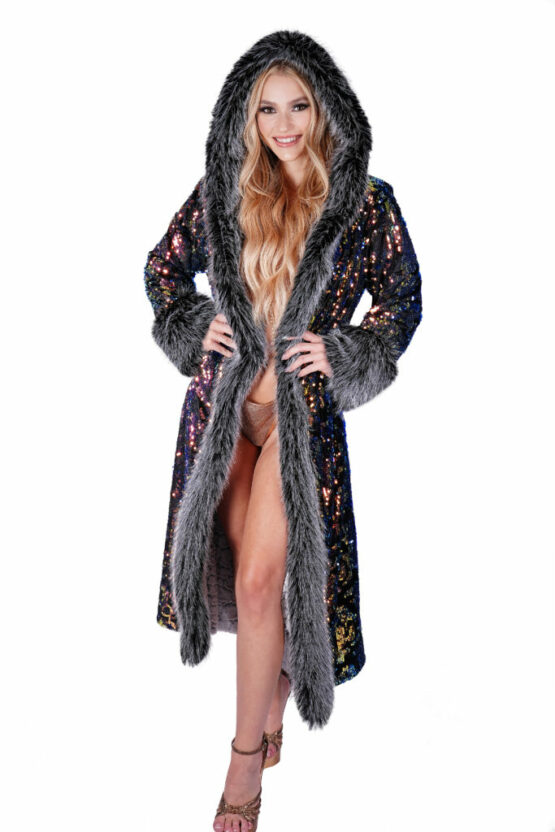 2574 - Grey Fur Sequin Coat - Image 3