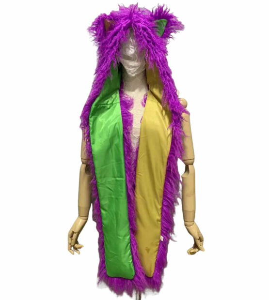 2635MDG - Faux Fur Ear Hooded Scarf with Front Pockets-Purple - Image 2