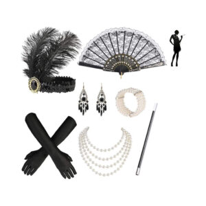 70513 - flapper kit-7pcs (gloves, headband, Necklace, cigarette holder, earrings, fan, bracelet)