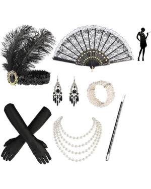 70513 - flapper kit-7pcs (gloves, headband, Necklace, cigarette holder, earrings, fan, bracelet)