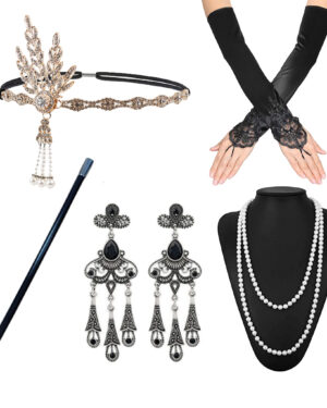 70514 - flapper kit- 5pc ( gloves, headband, Necklace, cigarette holder, earrings)