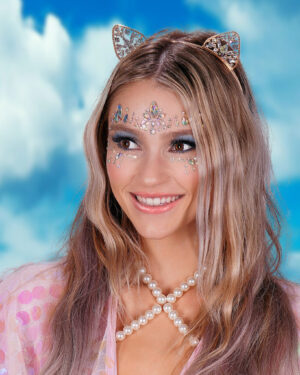 71230 - cat headband with stones, gold