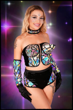 7220 - Holographic Pointed Bra 4 pc Set