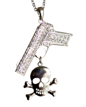 LC168 - Gun with Skull Pendant - Silver