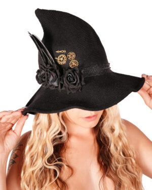 69126 - Steampunk Witch Knit Hat-Black, 100% wool felt