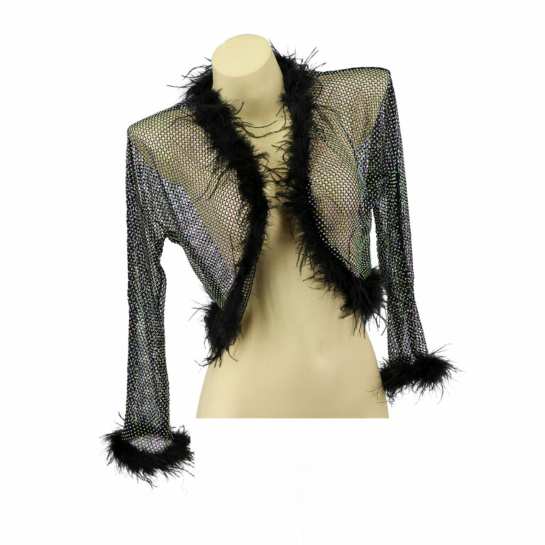 94064 - Rhinestone Crochet Crop Shrug with Fur - Image 5