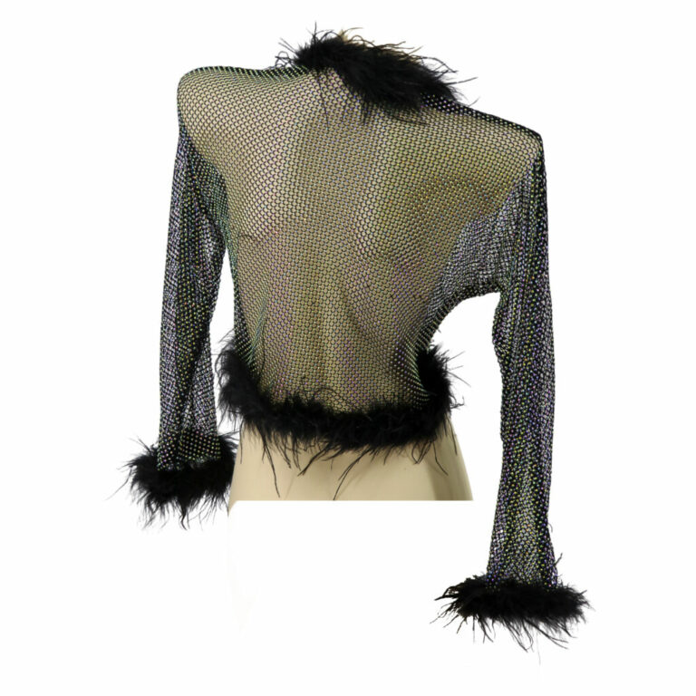 94064 - Rhinestone Crochet Crop Shrug with Fur - Image 6