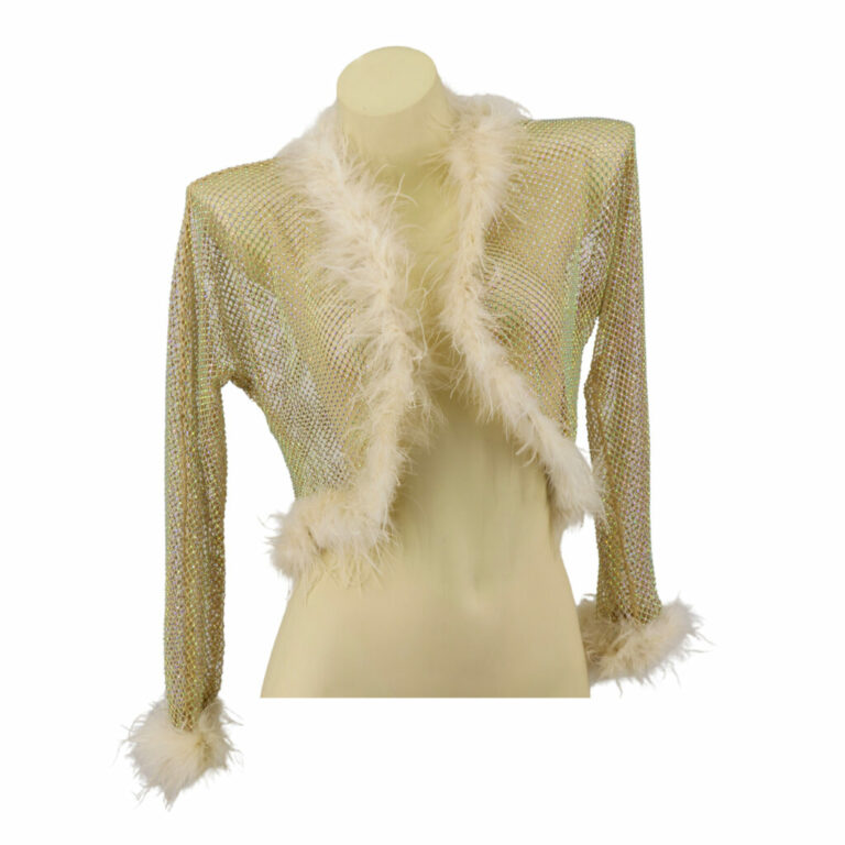 94064 - Rhinestone Crochet Crop Shrug with Fur - Image 2