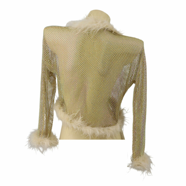 94064 - Rhinestone Crochet Crop Shrug with Fur - Image 4