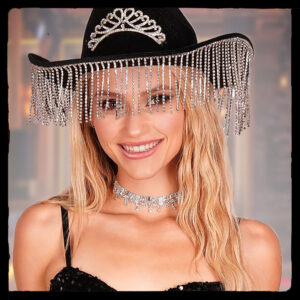 16255 - Choker Rhinestone with drape, baguette, silv