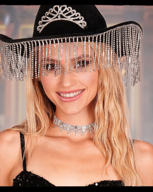 16255 - Choker Rhinestone with drape, baguette, silv