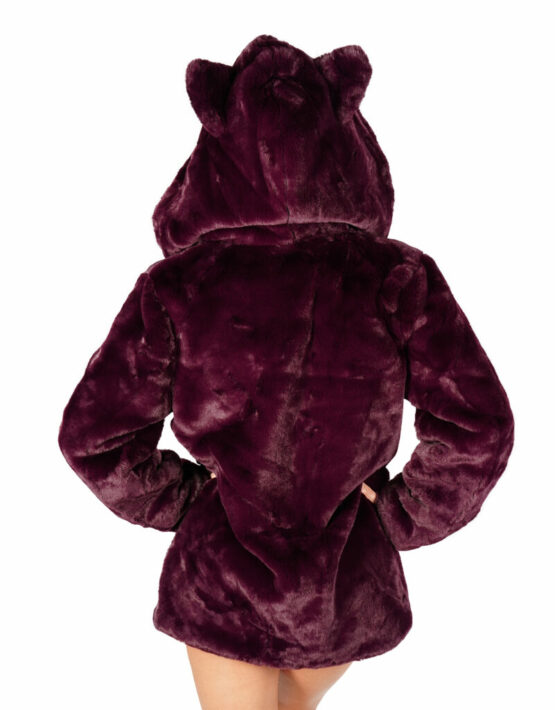 2645 - Ear Faux Fur Hoodie Coat-Purple - Image 2