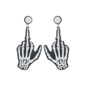 28238 - skeleton middle finger hand earrings