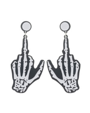 28238 - skeleton middle finger hand earrings