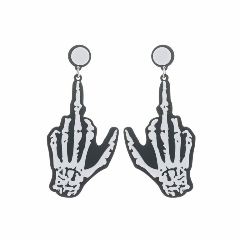 28238 - skeleton middle finger hand earrings