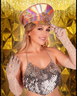 69589 - Rhinestone Embellished Nylon Gloves Beige....